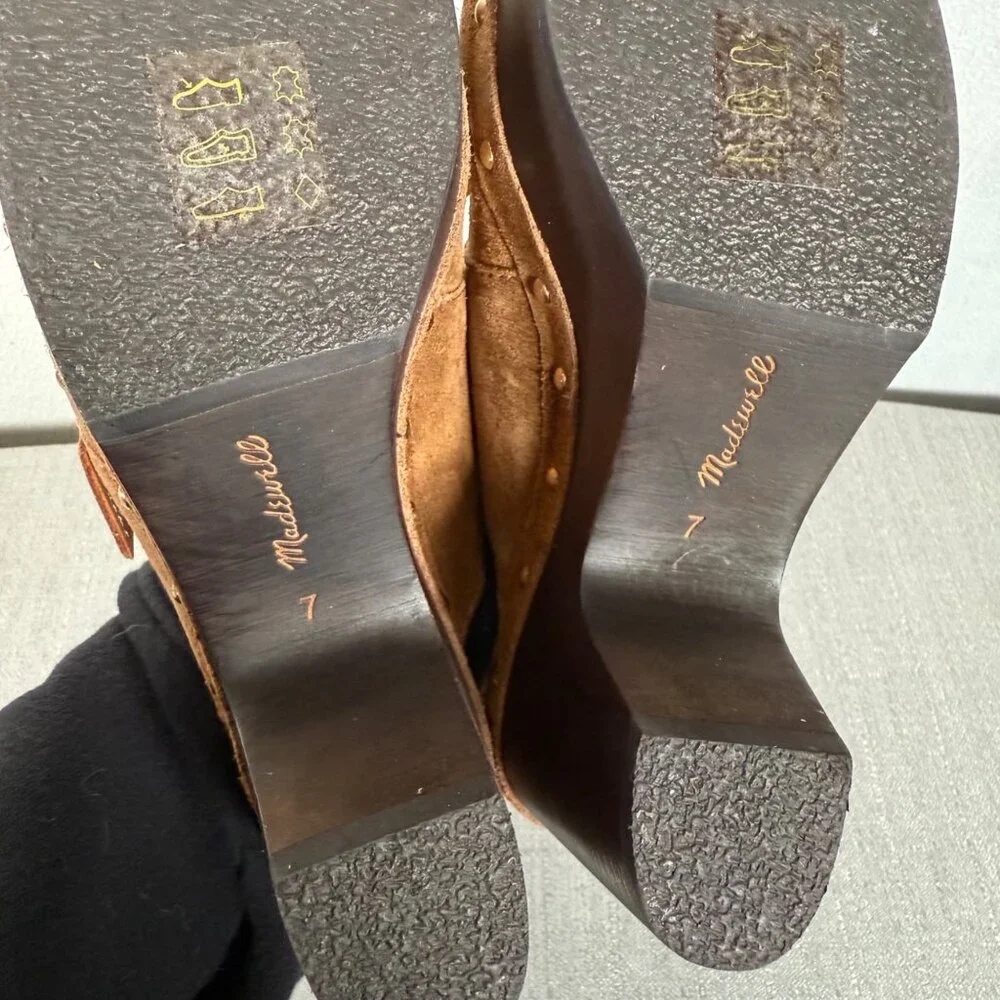 Madewell The Wes Buckle-Strap Clog Brown Suede Gold Studded Heels Platform 7